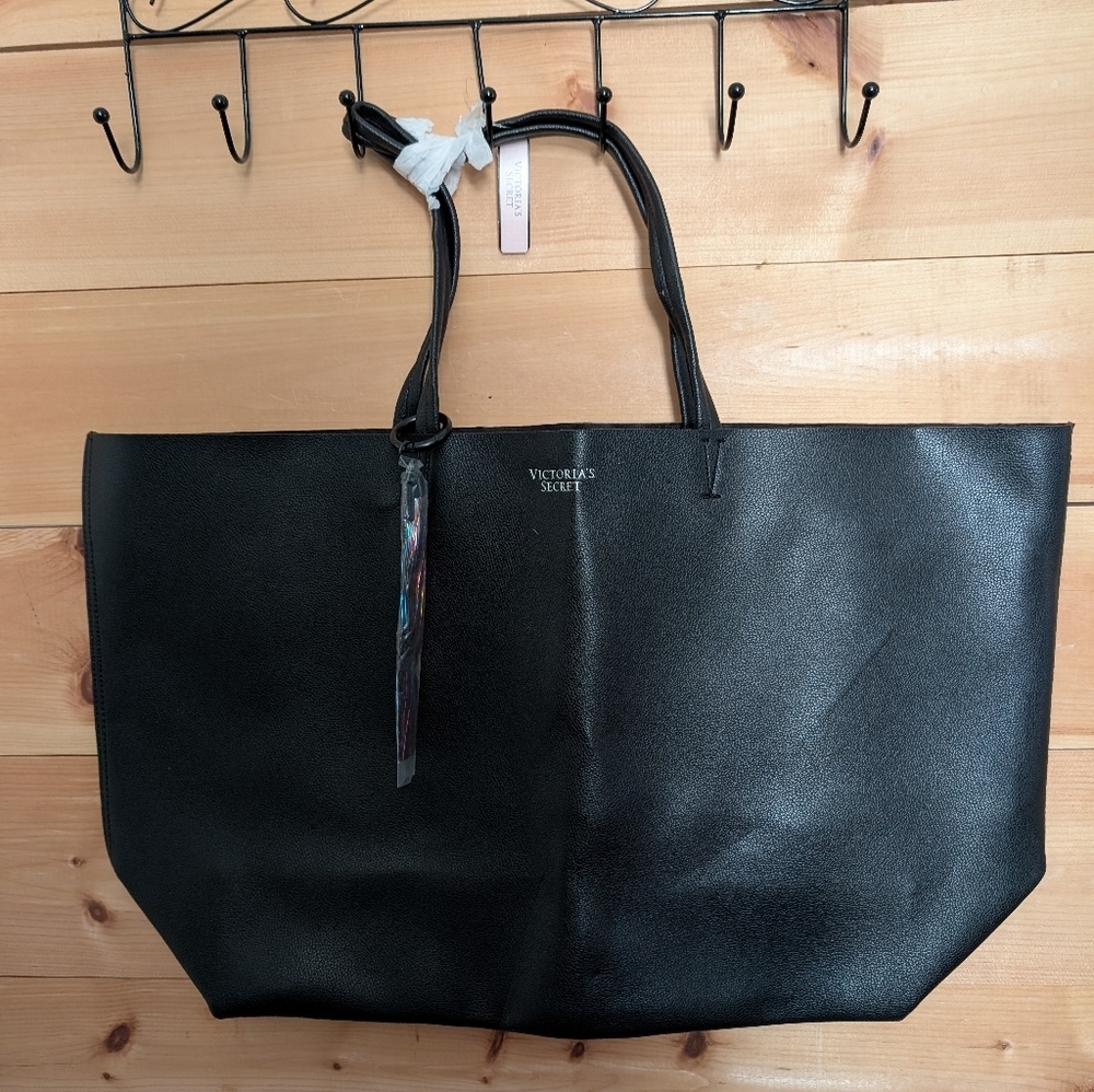 Victoria's Secret Shimmering Big Black Tote With Tassle.With Smaller Sequin Bag - Picture 1 of 5